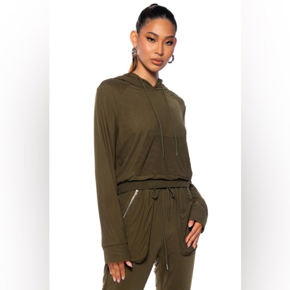 NWT AKIRA Marlow Mesh Olive Green Joggers and Hoodie set Large